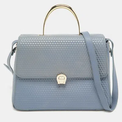 Pre-owned Aigner Blue Embossed Leather Genoveva M Top Handle Bag
