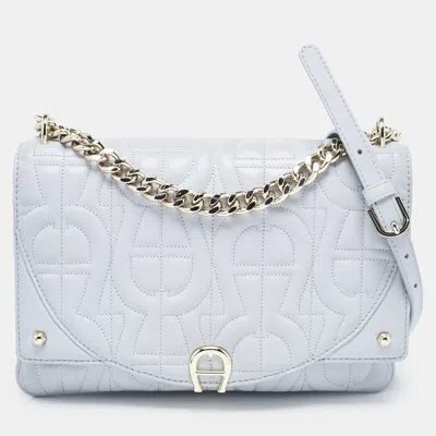 Pre-owned Aigner Blue Embossed Leather Small Diadora Crossbody Bag