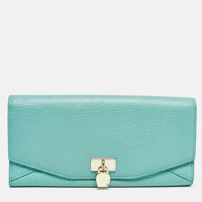 Aigner Blue Leather Logo Charm Flap Continental Wallet In Green