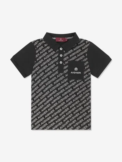 Aigner Kids' Logo-print Cotton Polo Shirt In Black