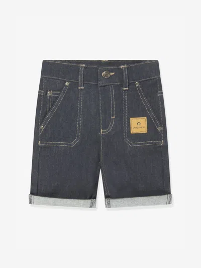 Aigner Kids' Logo-appliqué Denim Shorts In Blue