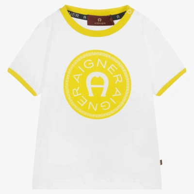 Aigner Babies'  Boys White & Green Logo Cotton T-shirt