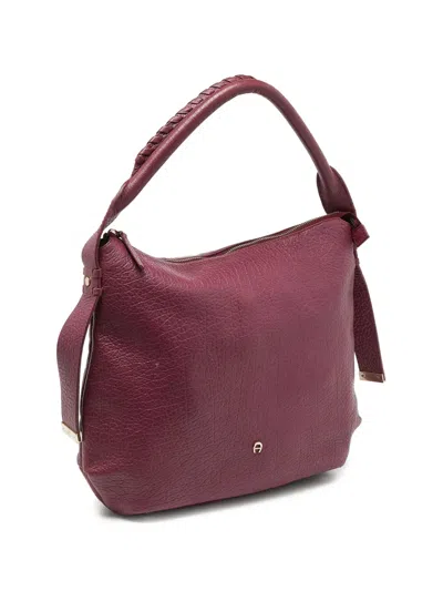 Pre-owned Aigner Braided-handle Leather Shoulder Bag In Red