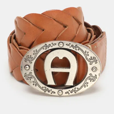 Aigner Brown Braided Leather Vintage Buckle Belt