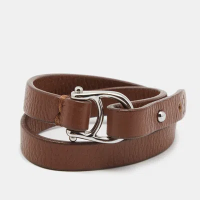 Aigner Brown Leather Double Tour Logo Bracelet In Neutral