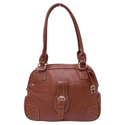 Pre-owned Aigner Brown Pebbled Leather Buckle Shoulder Bag