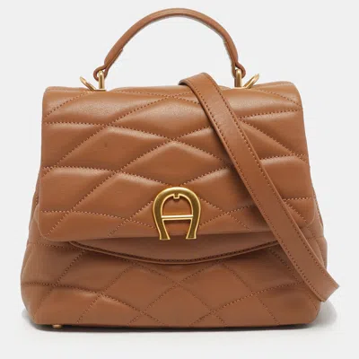 Aigner Brown Quilted Leather Maggie Top Handle Bag