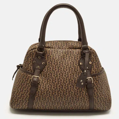 Pre-owned Aigner Brown Signature Coated Canvas Side Pocket Satchel