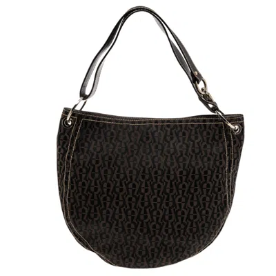 Aigner Brown Signature Nylon And Leather Small Hobo In Black