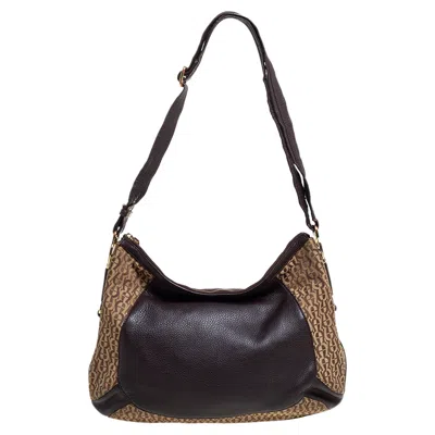Aigner Brown/beige Signature Canvas And Leather Hobo In Black