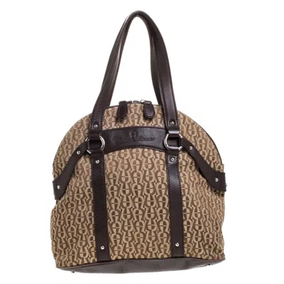 Aigner Brown/beige Signature Canvas And Leather Satchel