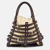 AIGNER BROWN/CREAM CANVAS AND LEATHER DAMASCUS BELTED TOTE