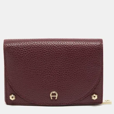 Aigner Burgundy Leather Diadora Compact Wallet In Red