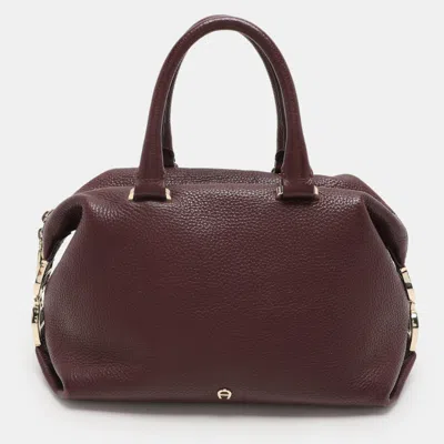 Aigner Burgundy Leather Dome Satchel In White