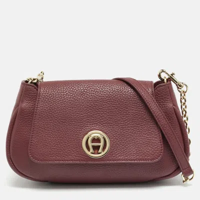 Pre-owned Aigner Burgundy Leather Flap Shoulder Bag