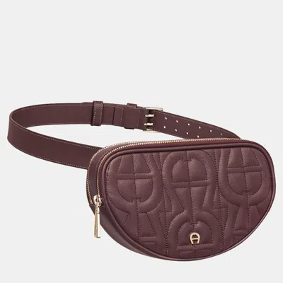 Pre-owned Aigner Burgundy Shiny Light Gold Metal Ivy Burgundy Evening Bag S