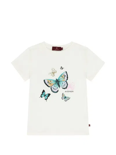 Aigner Kids' Butterfly-print T-shirt In White