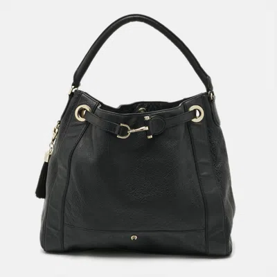 Aigner Cavallina Black Grained Leather Hobo