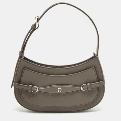 Aigner Cavallo Mini Dark Grey Leather Shoulder Bag In Green