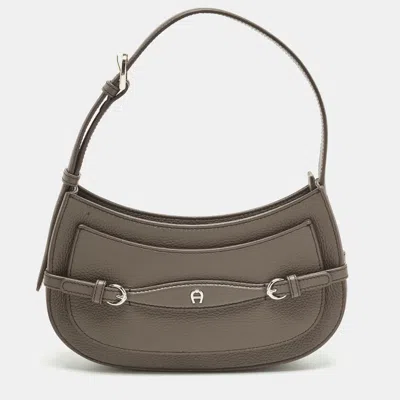 Aigner Cavallo Mini Dark Grey Leather Shoulder Bag In Gray