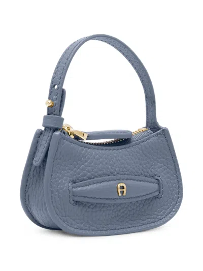 Aigner Cavallo Mini Pebbled Bag Charm In Blue