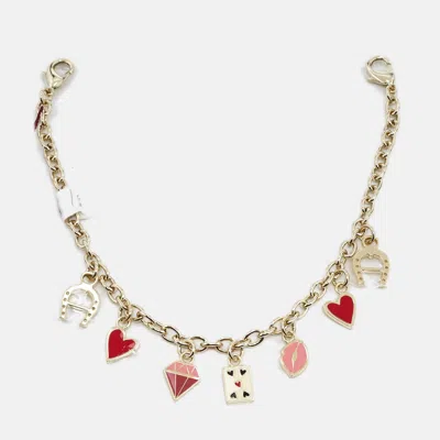 Aigner Charm Enamel Gold Tone Bag Charm In Red