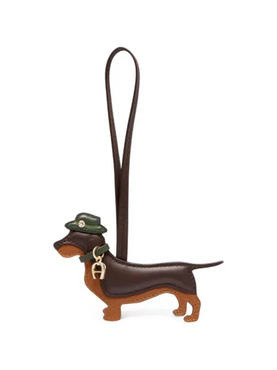 Aigner Ciondollini Dachshund Leather Bag Charm In Brown