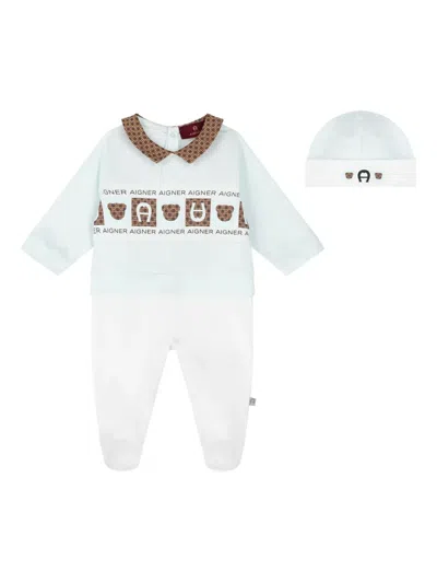 Aigner Collared Babygrow Set In White