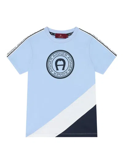 Aigner Kids' Colour-block Logo T-shirt In Blue