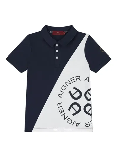 Aigner Kids' Colourblock Logo Polo Shirt In Blue