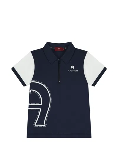 Aigner Kids' Colourblock Zip Polo Shirt In Blue