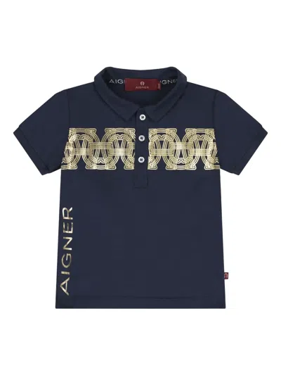 Aigner Babies' Cotton Logo Polo Shirt In Blue