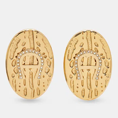 Pre-owned Aigner Crystals Gold Tone Earrings