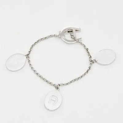 Aigner Crystals Mother Of Pearl Silver Tone Metal Bracelet In Metallic