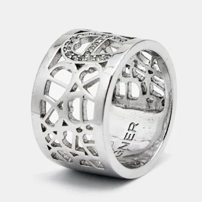 Pre-owned Aigner Crystals Silver Tone Ring Size 58