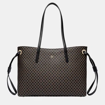 Pre-owned Aigner Dadino Brown Shiny Light Gold Metal Dadino Shopper Dadino Brown