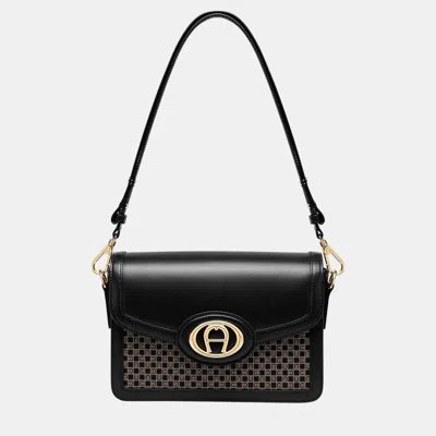 Pre-owned Aigner Dadino Brown Shiny Light Gold Metal Luisa Crossbody Bag Dadino Brown