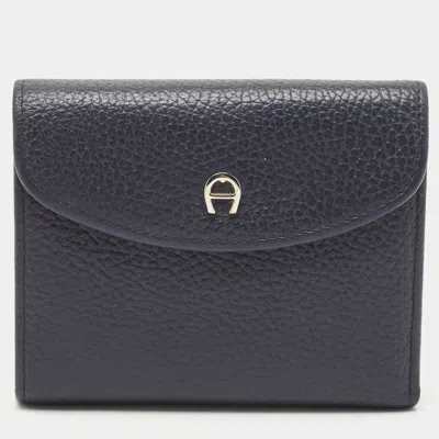 Aigner Dark Blue Leather Logo Trifold Wallet