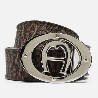 Aigner Dark Brown Monogram Coated Canvas And Leather Logo Belt