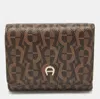 Aigner Dark Brown Monogram Coated Canvas Logo Trifold Wallet In Brown