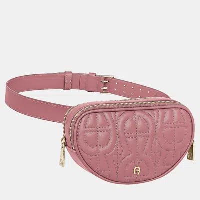 Pre-owned Aigner Dark Mauve Shiny Light Gold Metal Diadora Dark Mauve Belt Bag S In Pink