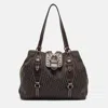 AIGNER DARK MONOGRAM CANVAS AND LEATHER BUCKLE FLAP TOTE