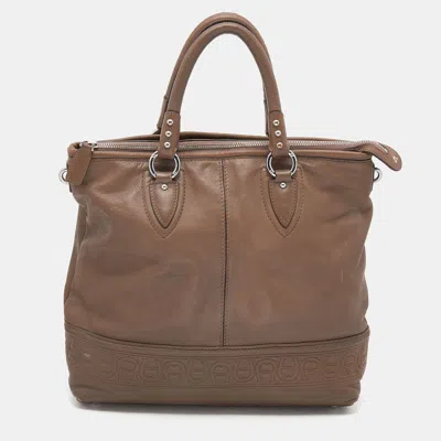 Aigner Dark Taupe Leather Zip Tote In Grey