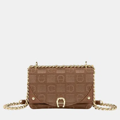 Pre-owned Aigner Demi Brown Shiny Light Gold Metal Griffata Mini Bag Demi Brown