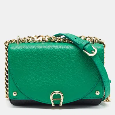 Pre-owned Aigner Diadora Mini Green/black Leather Crossbody Bag