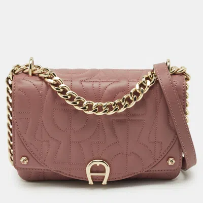 Pre-owned Aigner Diadora Mini Old Rose Leather Crossbody Bag In Pink