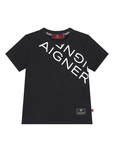 Aigner Babies' Diagonal-logo T-shirt In Black