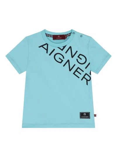 Aigner Babies' Diagonal-logo T-shirt In Blue