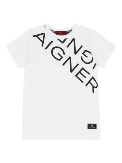 Aigner Kids' Diagonal-logo T-shirt In White
