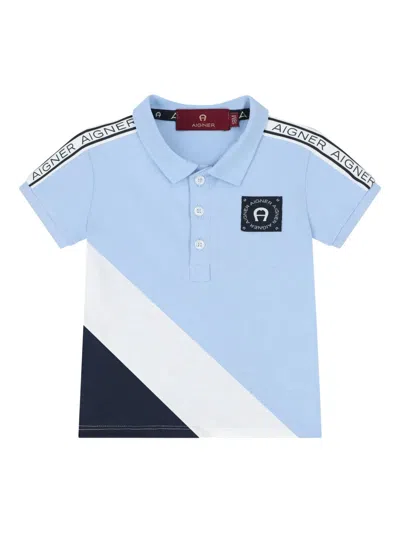Aigner Babies' Diagonal Panel Polo Shirt In Blue